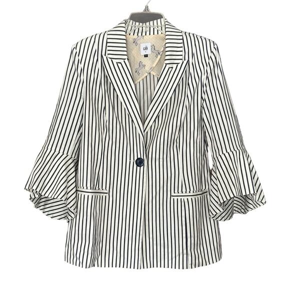 Vintage Y2k Cabi Striped Peplum Sleeve Blazer With Pockets - Picture 2 of 6